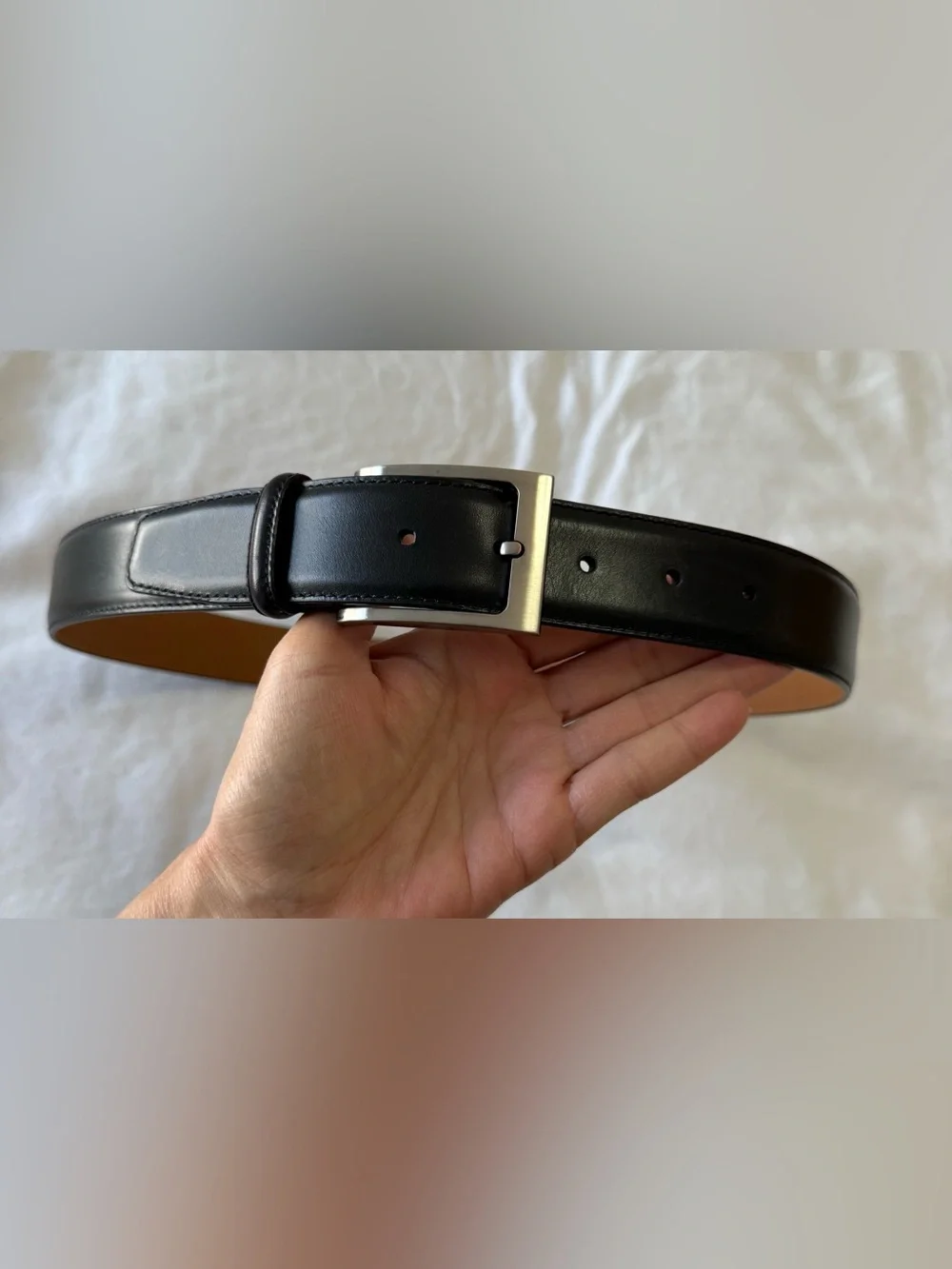 Magnanni | Mens 36 | Black Leather Belt Silver Tone Buckle | Business Preppy